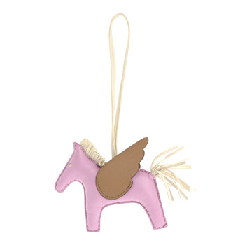 HERMES Milo Lambskin Grigri Rodeo Pegase Horse Bag Charm MM Mauve Sylvestre Craie Chai