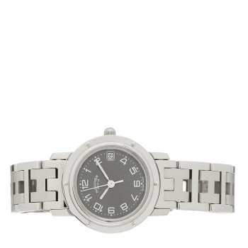 HERMES Stainless Steel 24mm Clipper Quartz Watch Grey
