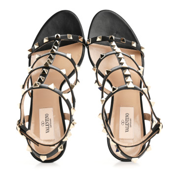 VALENTINO GARAVANI Calfskin Nappa Rockstud Gladiator 70mm Sandals 38.5 Black