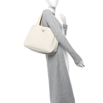 PRADA Vitello Daino Soft Large Dynamique Tote White Caramel