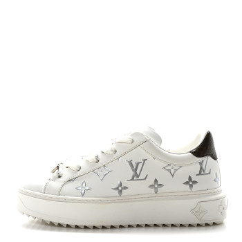 LOUIS VUITTON Calfskin Monogram Debossed Time Out Sneakers 36 White Silver