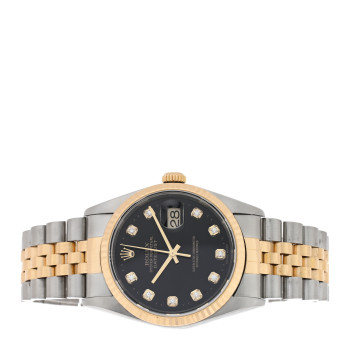ROLEX Stainless Steel 18K Yellow Gold Diamond 36mm Oyster Perpetual Datejust Watch Black 16233