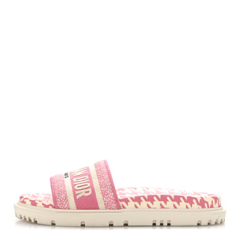 CHRISTIAN DIOR Micro PDP Cotton Houndstooth Embroidered Dway 10mm Slide Sandals 37.5 Peony