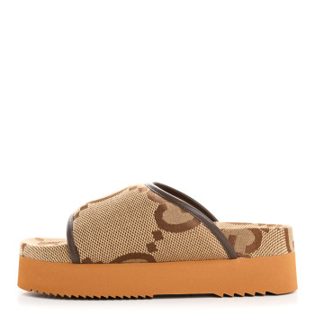 GUCCI Monogram Jumbo GG Nappa Samoa Platform 40mm Slide Sandals 37 Camel Ebony New Acero