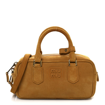 MIU MIU Suede Padded Regular Arcadie Top Handle Bag Whiskey