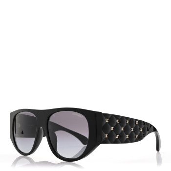 CHANEL Acetate Quilted CC Pilot Sunglasses 71465A Black
