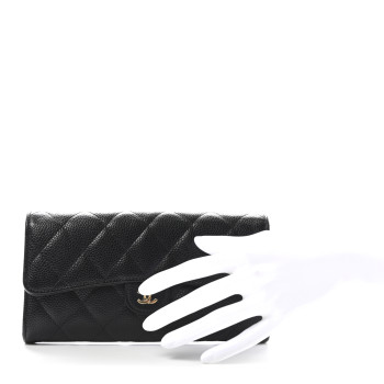 CHANEL Caviar Quilted Large Gusset Flap Wallet Black