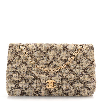 CHANEL Metallic Tweed Quilted Medium Single Flap Beige Multicolor