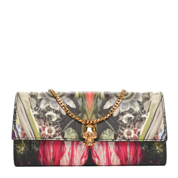 ALEXANDER MCQUEEN Printed Calfskin Dripping Flower Skull Wallet on Chain Multicolor