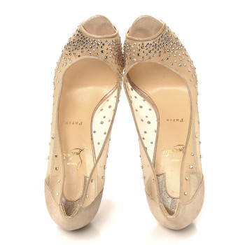 CHRISTIAN LOUBOUTIN Rete Very Strass 120 Peep Toe 42 Nude