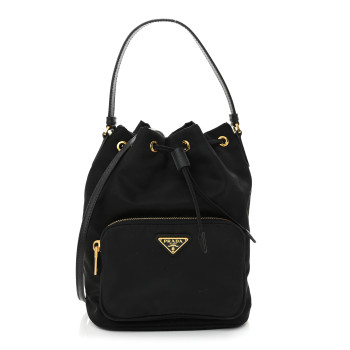 PRADA Saffiano Tessuto Nylon Mini Bucket Crossbody Bag Black