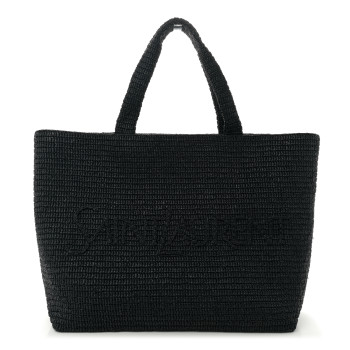 SAINT LAURENT Raffia Logo Tote Black