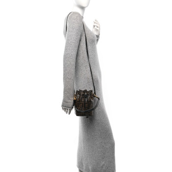 FENDI Vitello Liberty F is Fendi Bi-Color FF 1974 Embossed Mini Mon Tresor Bucket Bag Maya Black