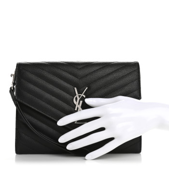 SAINT LAURENT Grain De Poudre Matelasse Chevron Monogram Envelope Clutch Black
