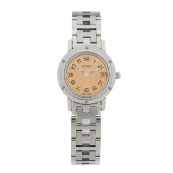 HERMES Stainless Steel 24mm Clipper Quartz Watch Pink