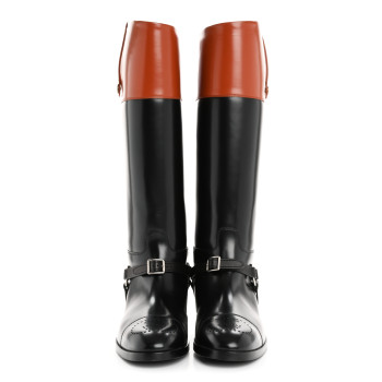 GUCCI Cordovan Lux Mens Zelda Harness Riding Boots 8 Black Amber Honey