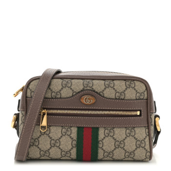 GUCCI GG Supreme Monogram Web Mini Ophidia Shoulder Bag Brown