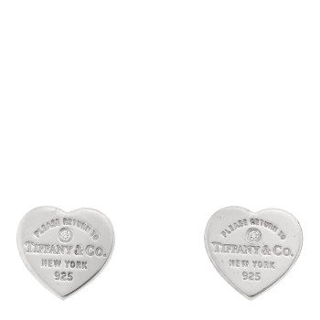 TIFFANY Sterling Silver Diamond Mini Return To Tiffany Heart Tag Earrings