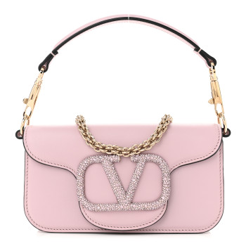 VALENTINO GARAVANI Calfskin Crystal Vlogo Small Loco Shoulder Bag Water Lilies