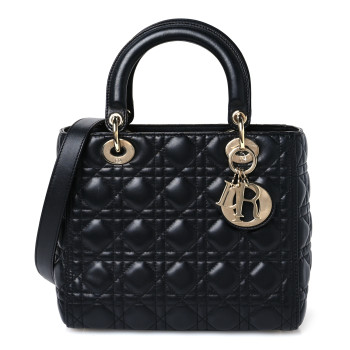 CHRISTIAN DIOR Lambskin Cannage Medium Lady Dior Black