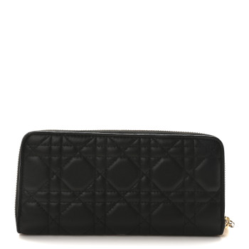 CHRISTIAN DIOR Lambskin Cannage Lady Dior Voyageur Wallet Black