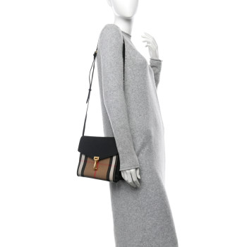 BURBERRY Derby Calfskin House Check Small Macken Crossbody Bag Black