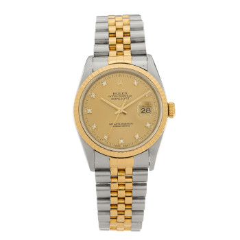 ROLEX Stainless Steel 18K Yellow Gold Diamond 36mm Oyster Perpetual Datejust Watch Champagne 16233