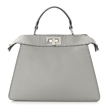 FENDI Cuoio Romano Selleria Bi-Color Small Peekaboo I SEE U Satchel Ghiaccio Asfalto