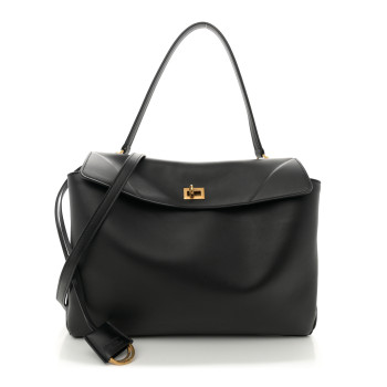 BALENCIAGA Natural Smooth Calfskin Medium Rodeo Top Handle Handbag Black