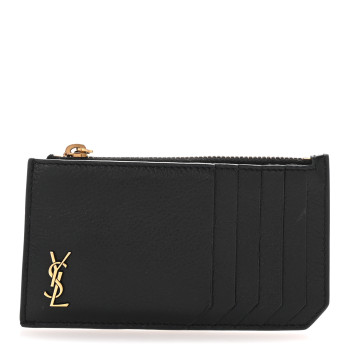 SAINT LAURENT Grained Calfskin Monogram 5 Fragments Zip Pouch Card Holder Black