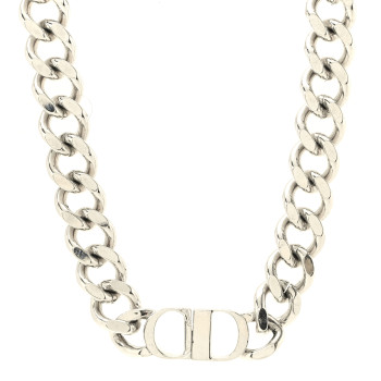CHRISTIAN DIOR Brass CD Icon Chain Link Necklace Silver