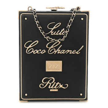 CHANEL Lambskin Room Card Minaudiere Evening Bag Black Gold