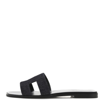 HERMES Denim Canvas Oran Sandals 37.5 Bleu Brut