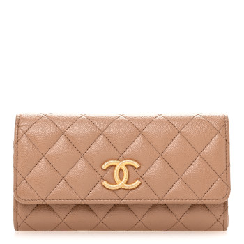 CHANEL Caviar Quilted Textured CC Flap Wallet Dark Beige