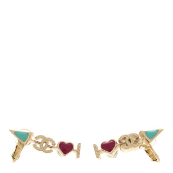 CHANEL Enamel I Heart CC Earrings Gold