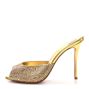 CHRISTIAN LOUBOUTIN Suede Crystal Strass Me Dolly 100 Sandals 38.5 Gold