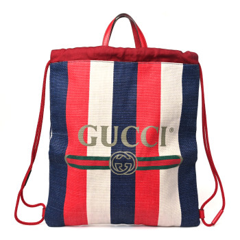 GUCCI Canvas Logo Sylvie Stripe Drawstring Backpack Red