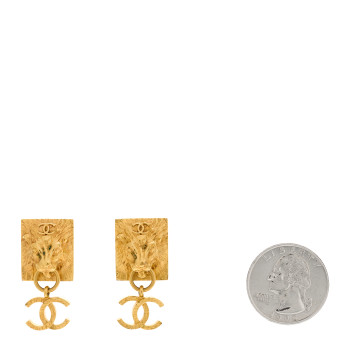 CHANEL Metal CC Lion Earrings Gold