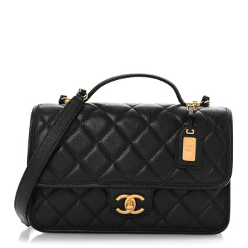 CHANEL Caviar Quilted School Memory Small Top Handle Flap Black