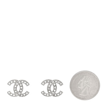 CHANEL Crystal Mini Timeless CC Earrings Silver