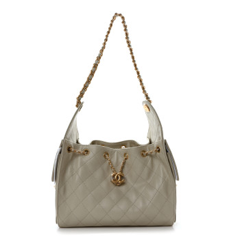 CHANEL Caviar Quilted Small Chanel 25 Handbag Light Grey