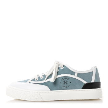 HERMES Suede Get Sneakers 37 Vert D'eau White