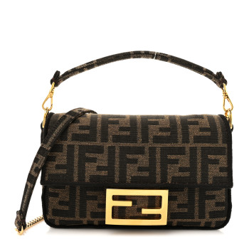 FENDI Fabric Jacquard FF 1974 Mini Baguette Tobacco Moro Black