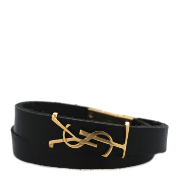 SAINT LAURENT Calfskin Opyum Double Wrap Bracelet Black