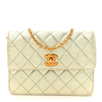 CHANEL Metallic Lambskin Quilted Mini Flap Gold
