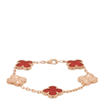 VAN CLEEF & ARPELS 18K Rose Gold Carnelian 5 Motifs Guilloche Vintage Alhambra Bracelet