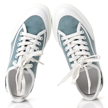 HERMES Suede Get Sneakers 37 Vert D'eau White