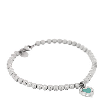 TIFFANY Sterling Silver Enamel Return to Tiffany Love Heart Tag Bead Bracelet Blue