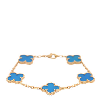 VAN CLEEF & ARPELS 18K Yellow Gold Blue Agate 5 Motifs Vintage Alhambra Bracelet