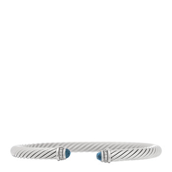 DAVID YURMAN Sterling Silver Diamond Blue Topaz 5mm Cable Classics Bracelet